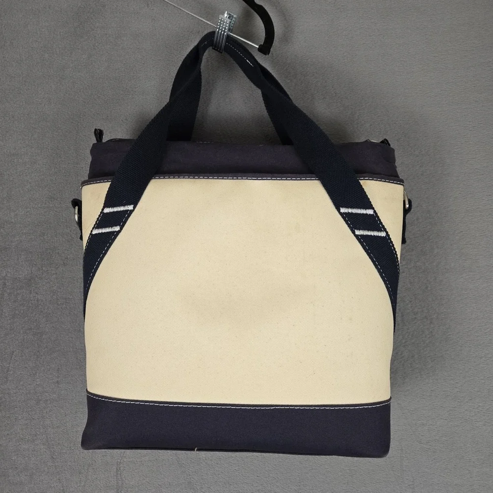 LL Bean Insulated Boat And Tote Bag Beige Blue Straps Canvas Cooler Beach Camp